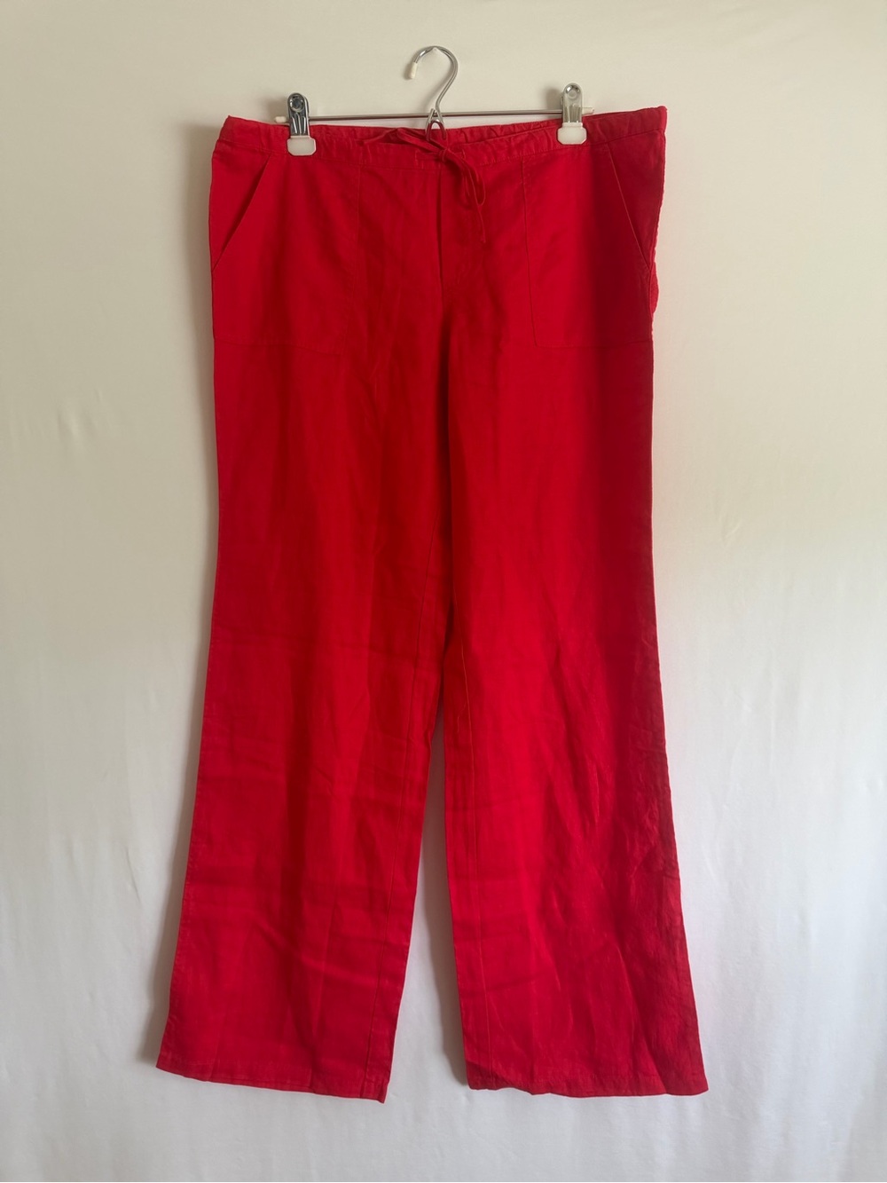 London Jean Womens Sz 12 100% Linen Pants Pockets Drawstring Flat Front Red
